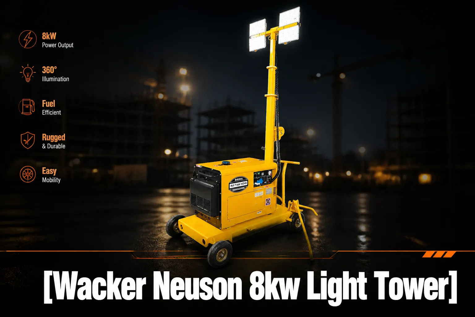 Mobile lighting equipment staged with site fuel-handling context