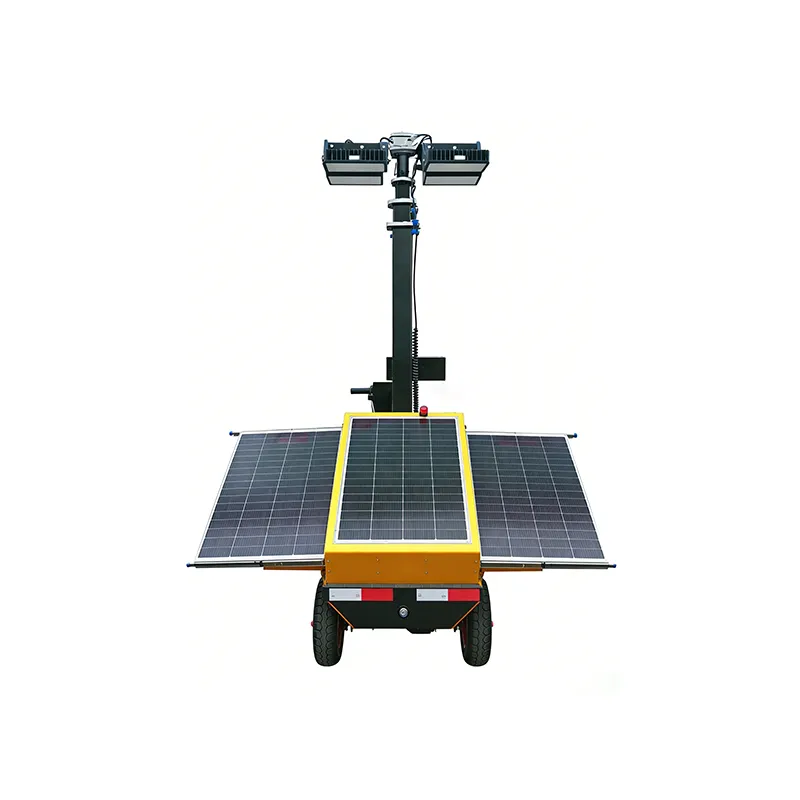 Solar-powered extended-range mobile lifting light tower (electric assist version)