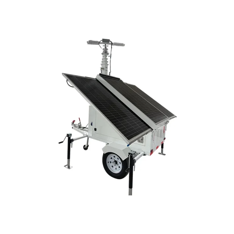 Solar-powered mobile lifting lighting tower (trailer version)