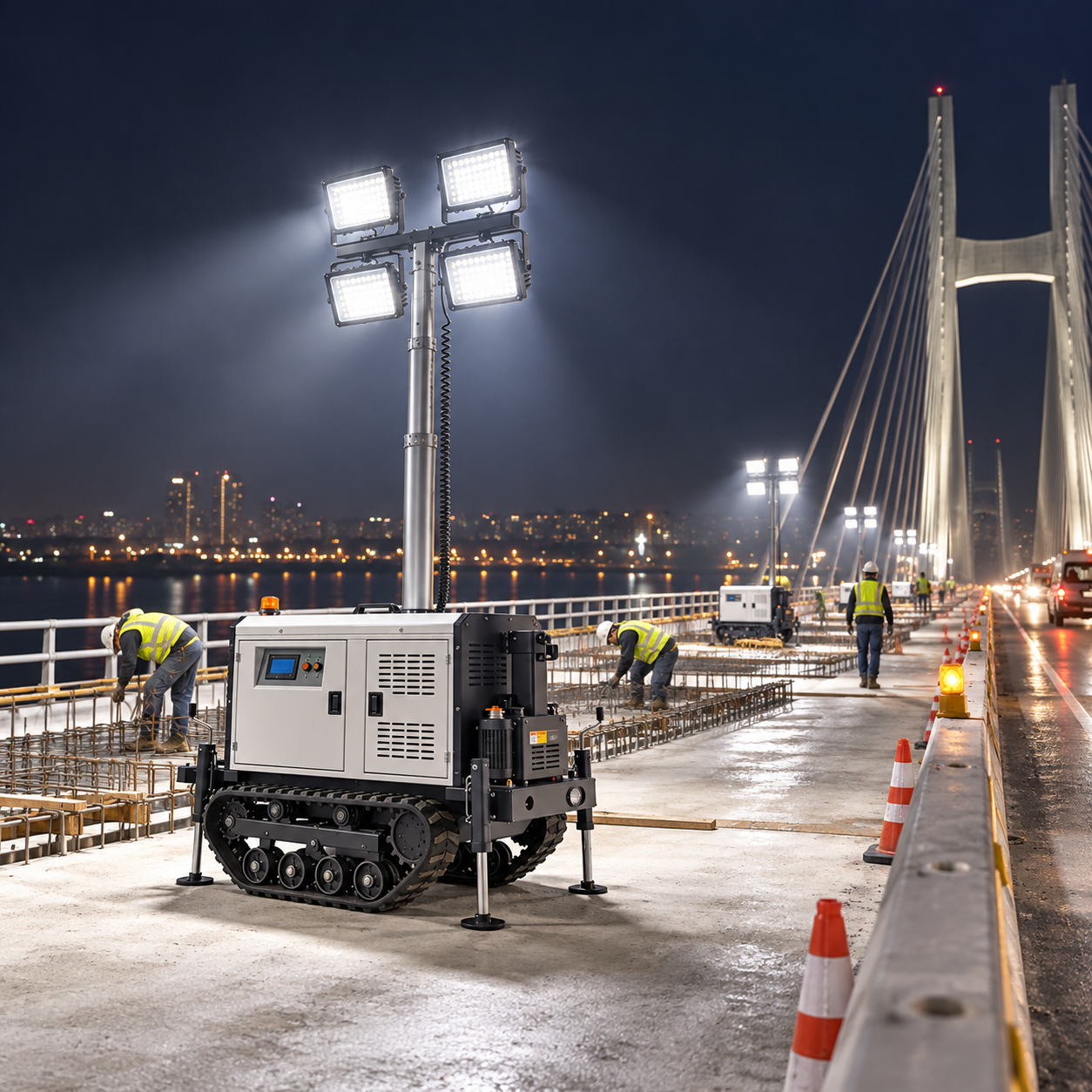Safe setup and verification of bridge construction lighting