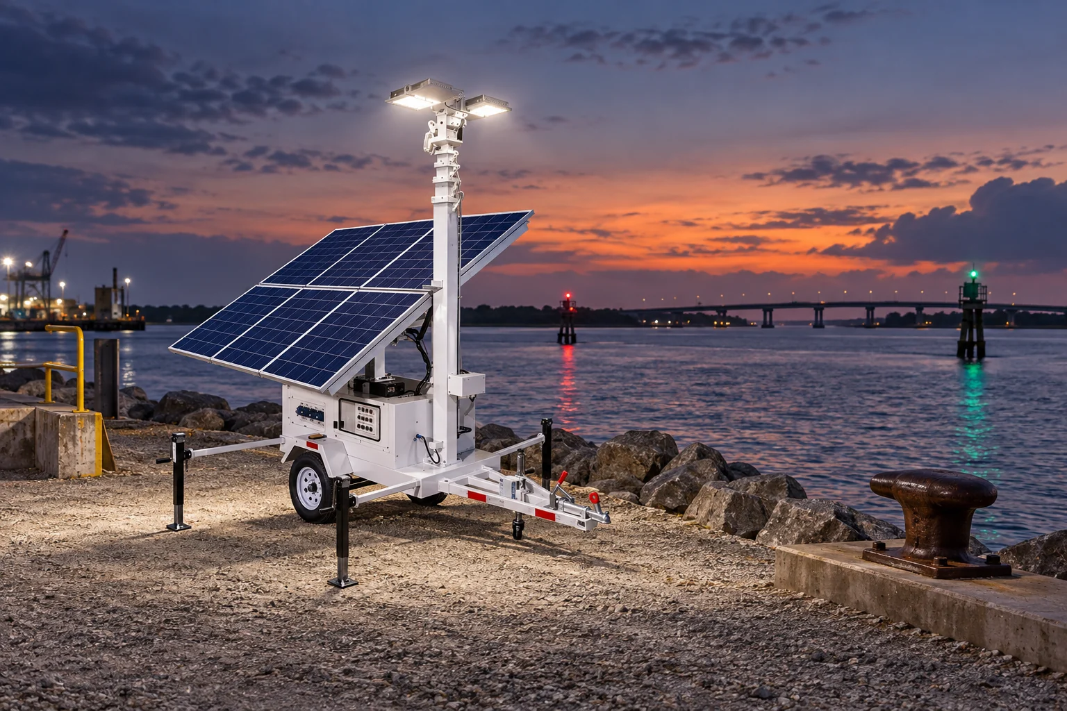 Keyyou mobile light tower product for ports, marinas, channels, private aids, bridge approaches, and dock maintenance