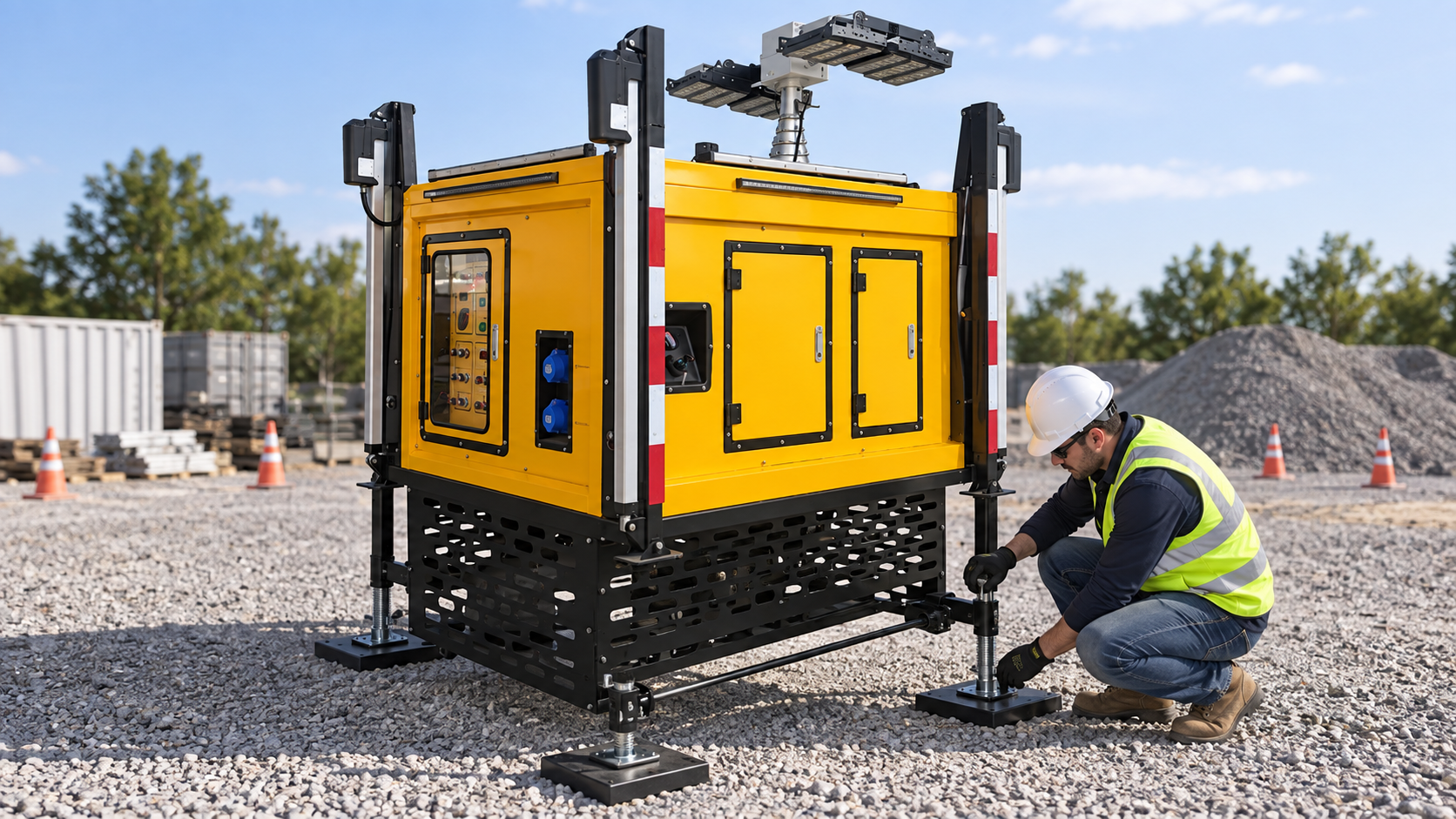Light Tower Leveling Jacks: Capacity, Stroke, and Inspection product reference in a safe worksite