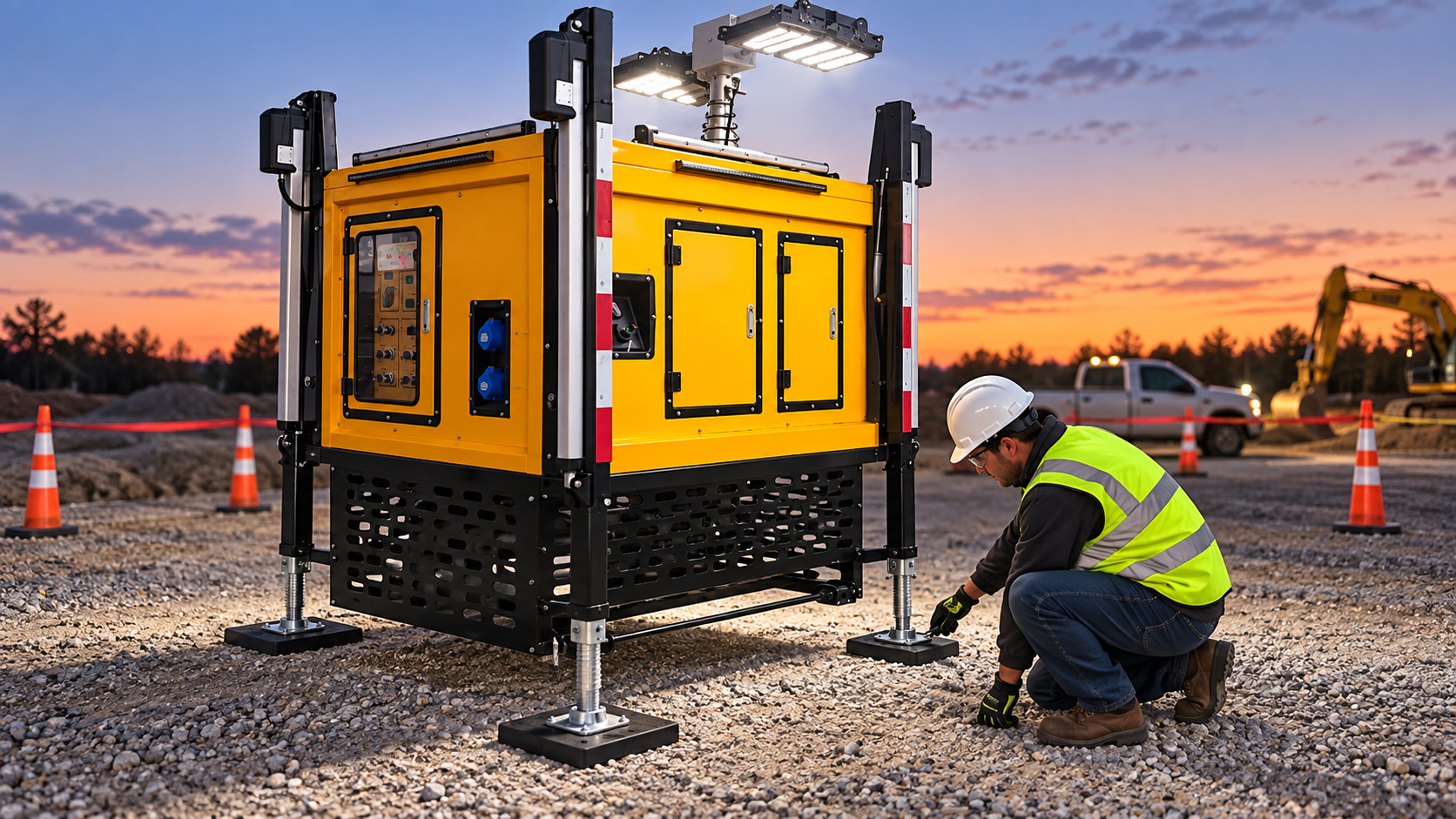 Safe setup and verification of light tower leveling jacks