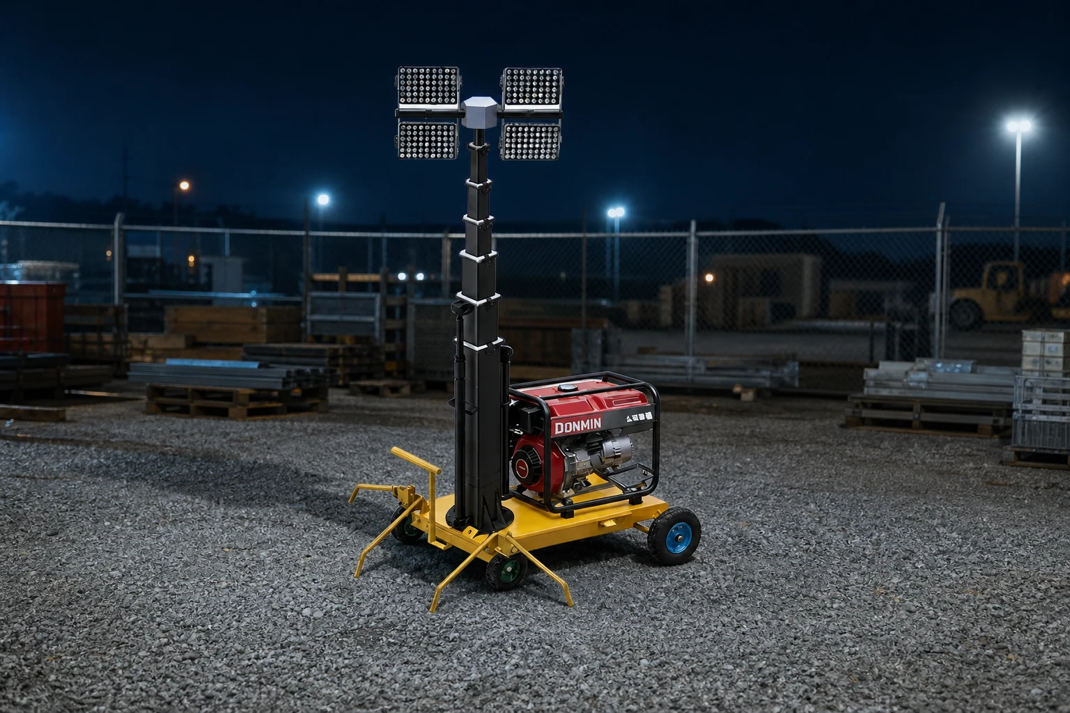 mobile hydraulic lifting lighting tower — Keyyou official product with illustrative background (not a real site photo)