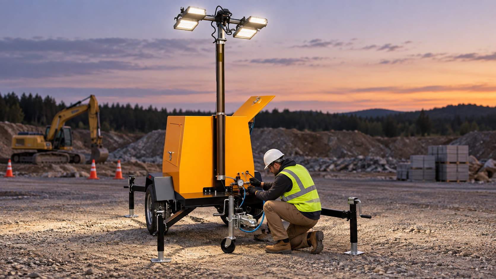 Pneumatic Light Tower Mast Air Pressure and Seal Care product reference in a safe worksite