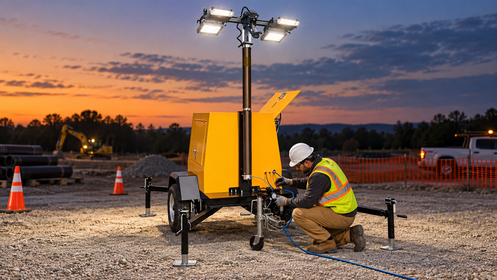 Safe setup and verification of pneumatic light tower mast air pressure