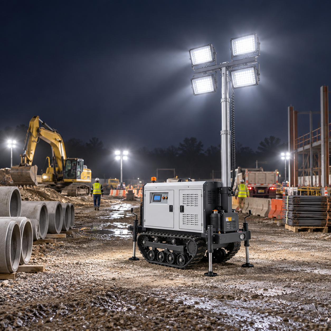 Safe setup and verification of temporary worksite lighting shadows