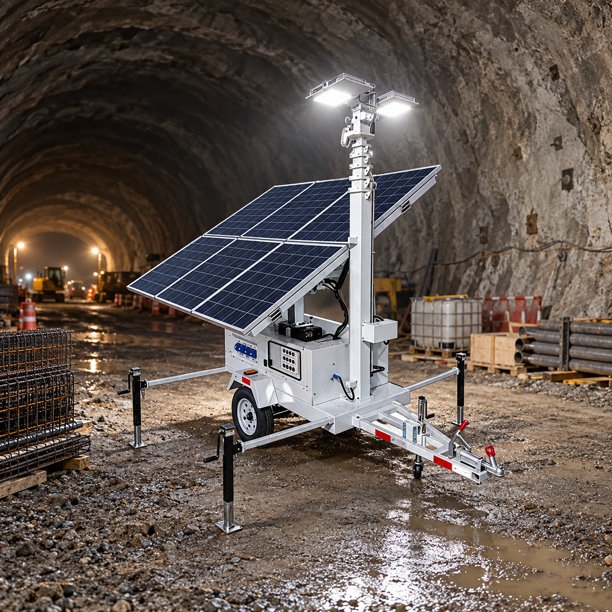 Tunnel Construction Lighting With Mobile Light Towers