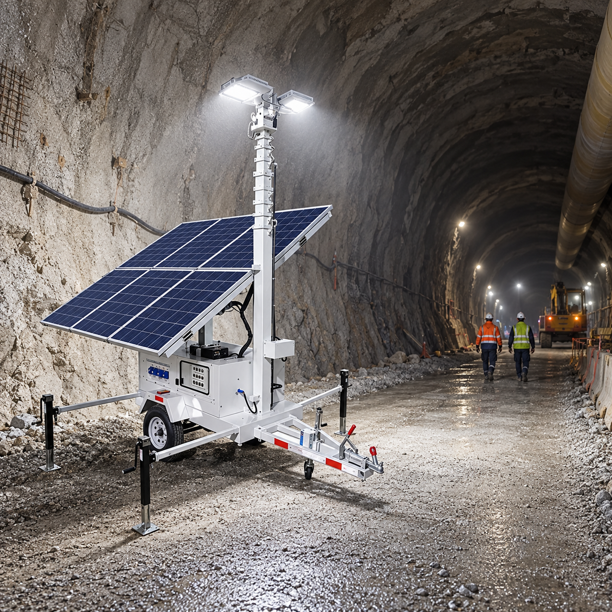 Safe setup and verification of tunnel construction light tower