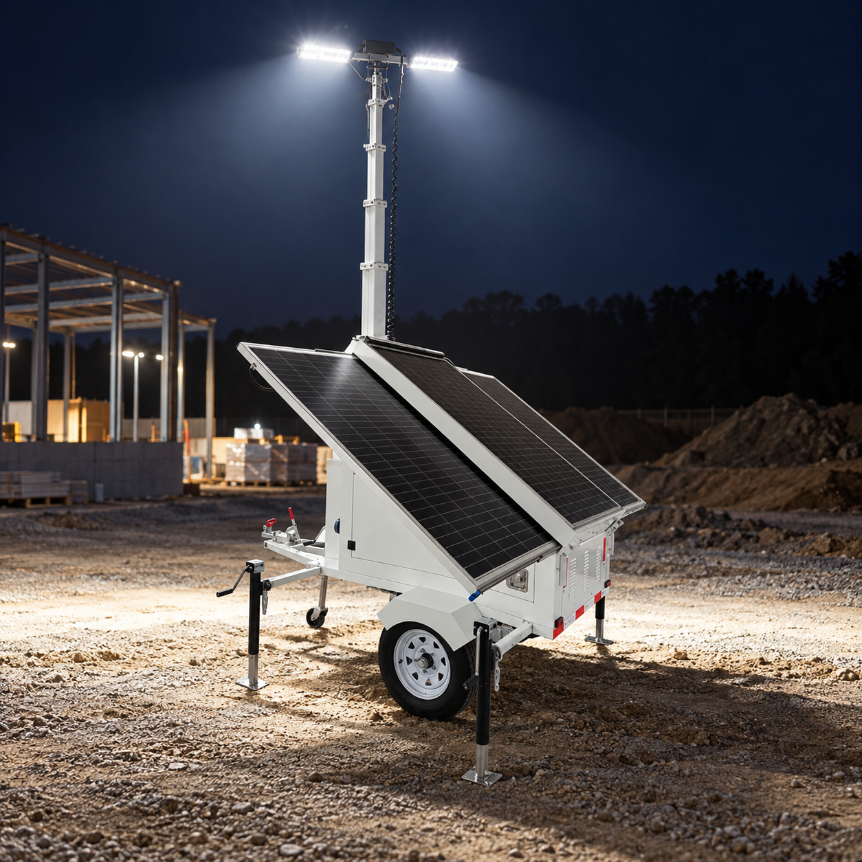 Vertical vs Articulating Light Tower Masts product reference in a safe worksite